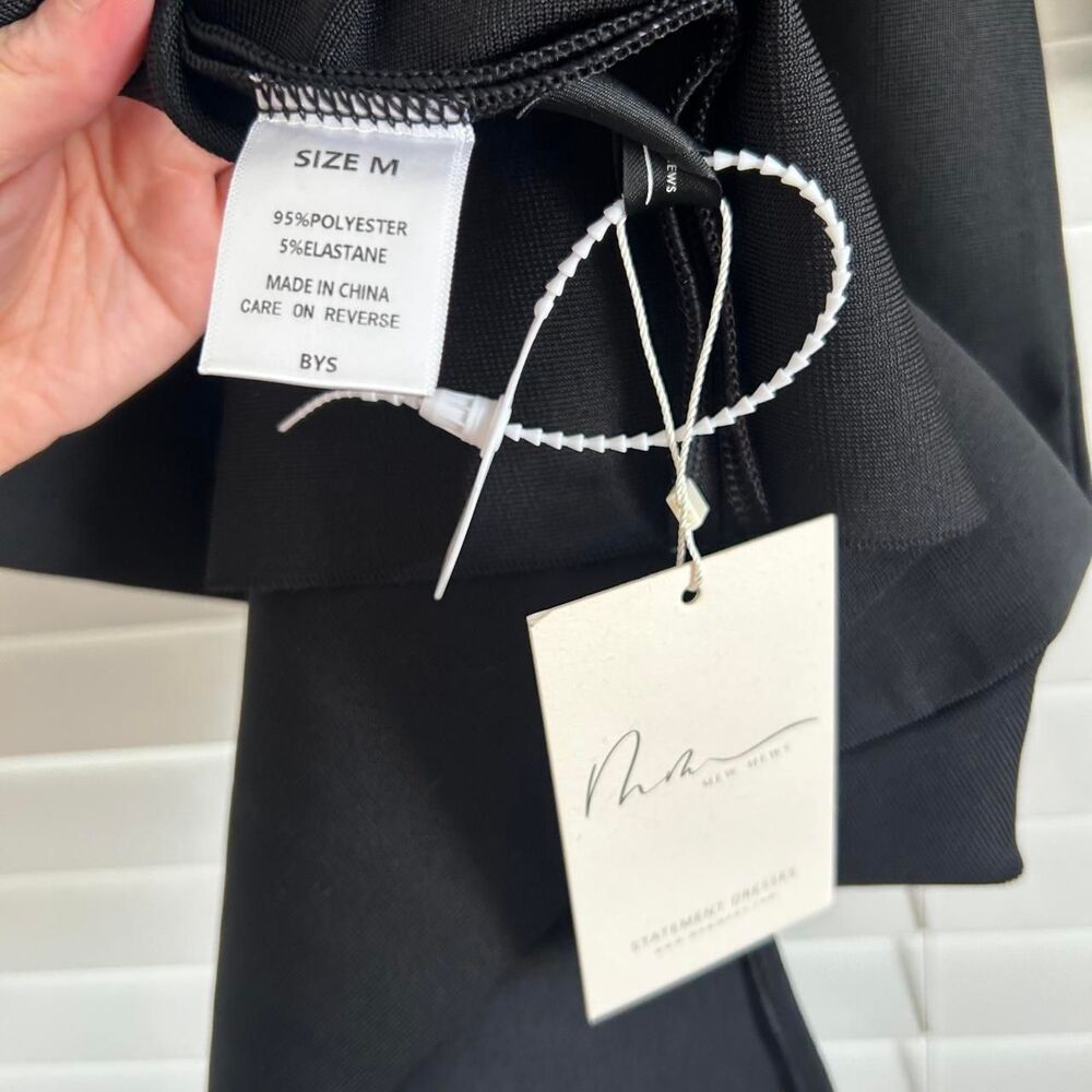 Mew Mews Black Feather Trim Maxi Dress Gown Medium Formal Cocktail Old Hollywood - Picture 8 of 8